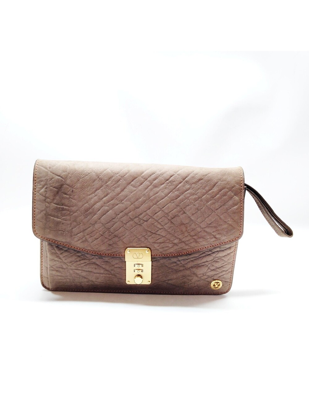 Valentino Garavani Brown Leather Quilted Clutch Bag Wristlet VLogo Lock 5708150